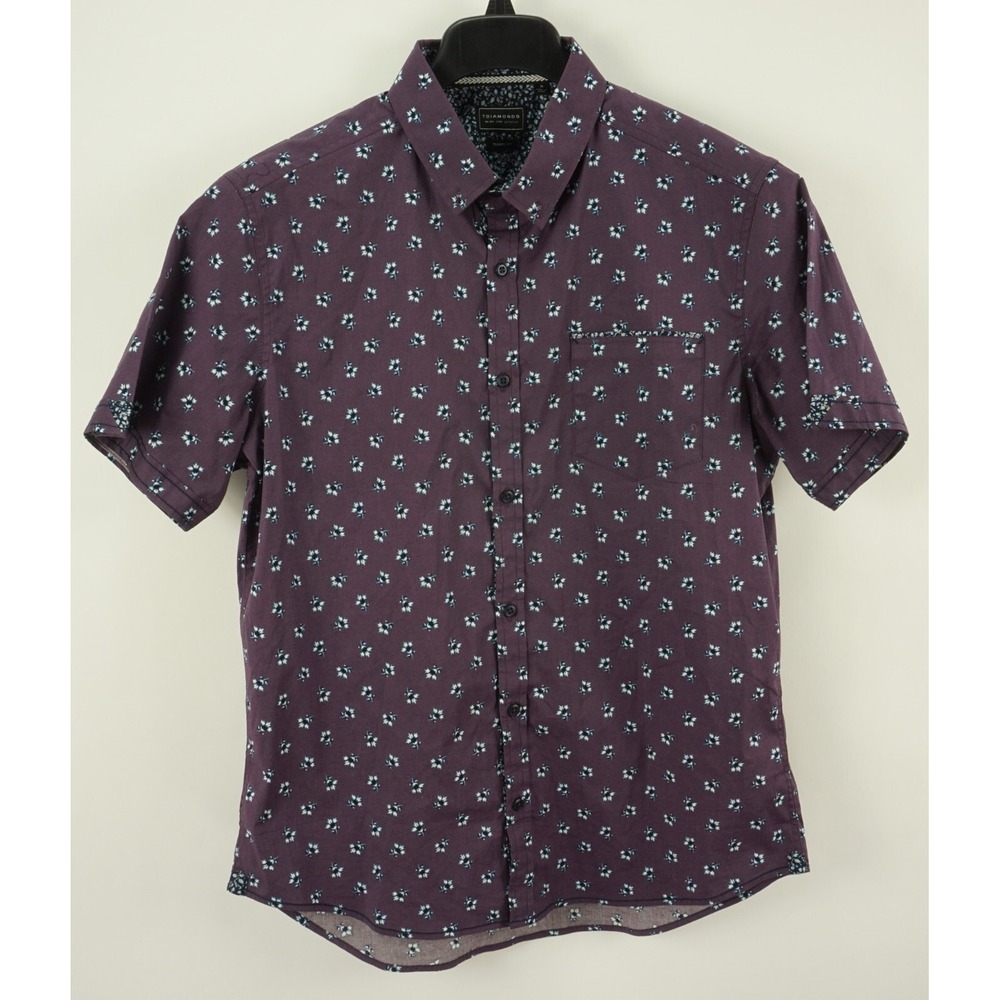 7 Diamonds Artists Only Men's‎ Medium Short Sleeve Purple Floral Button Up Shirt